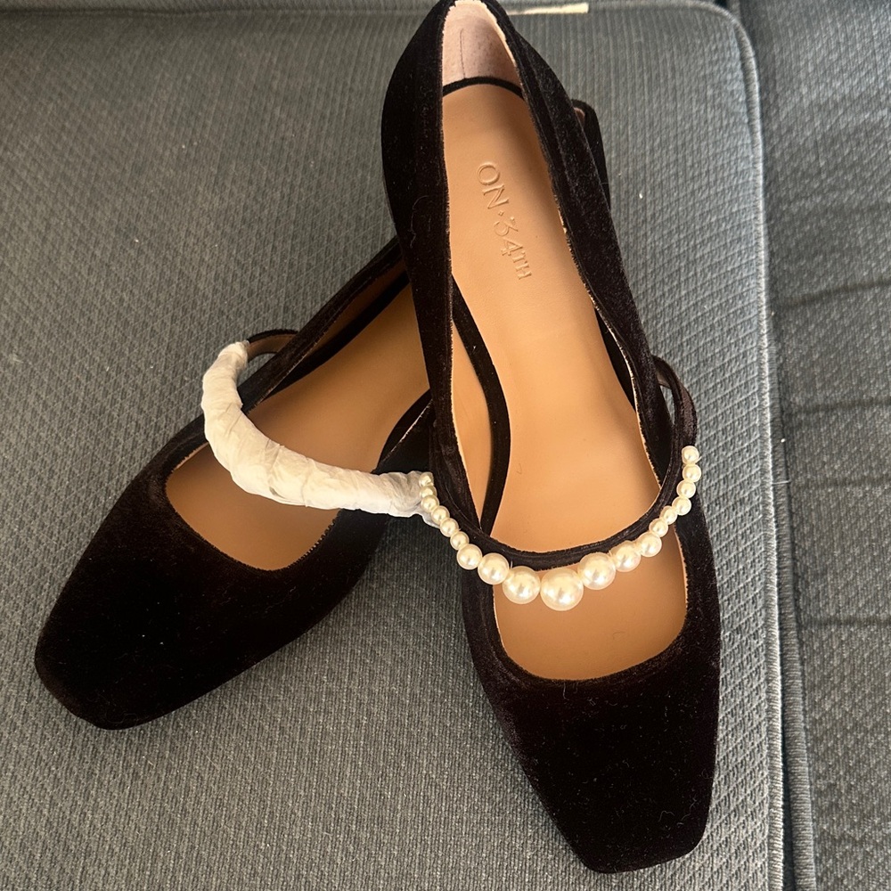New ON 34th Women's Black Velvet Shoes with Pearl Detail